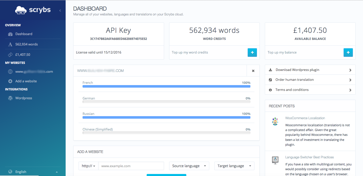 Scrybs Dashboard Page 1